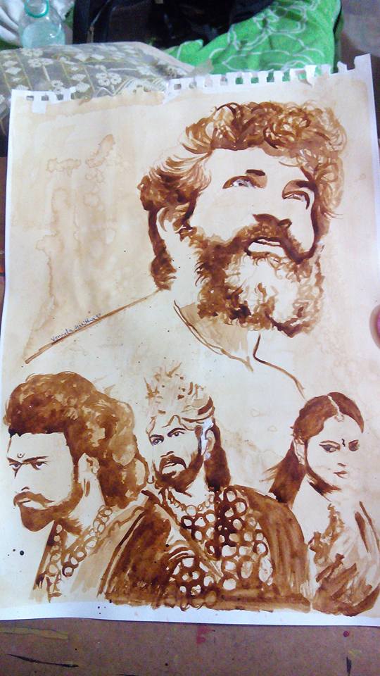 See The Process Of This Beautiful Baahubali Illustration Done With Coffee!