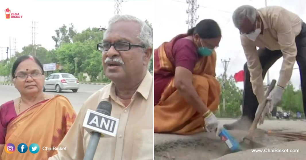 The Story Of Elderly Hyd Couple Who Have Fixed More Than 2000 Potholes Since The Last 11 Years