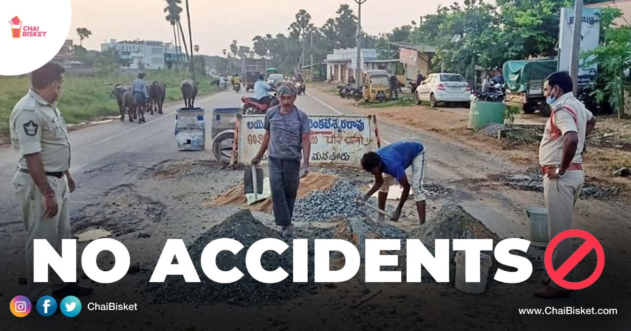 How These Police Men From Vijayawada Are Putting Their Own Money To Fill Potholes & Repair Roads