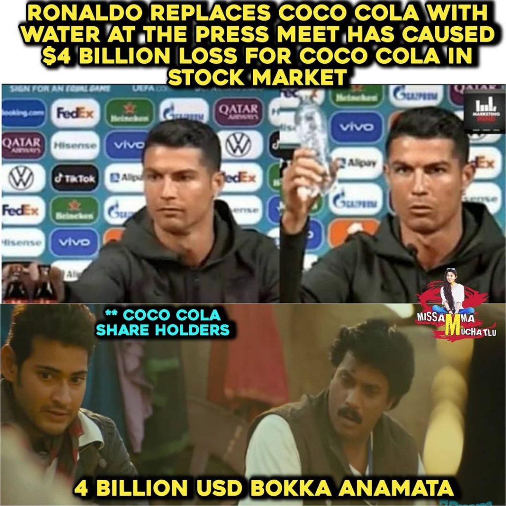 Ronaldo Says Water Tagandi Friends, Coco Cola Says WTF Idhekkadi Loss